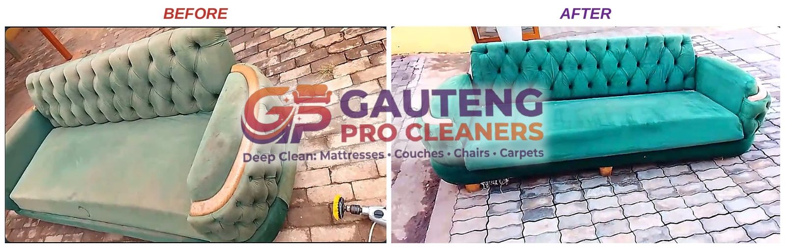 Before and after velvet couch cleaning by Gauteng Pro Cleaners